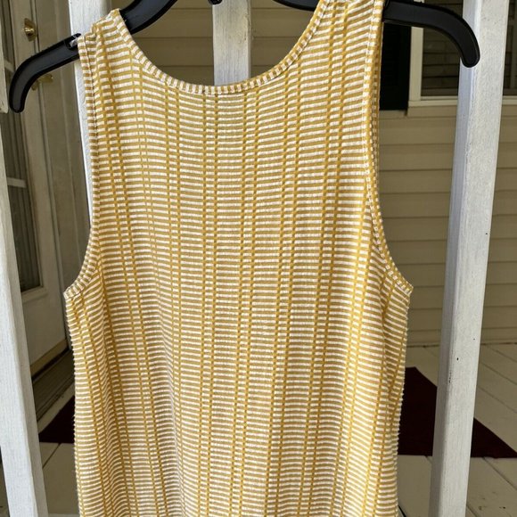Anthropologie W5 Yellow Striped Tank Top Black Trim White Tassel/Fringe Sz S - Picture 4 of 9